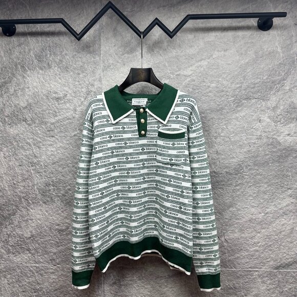 Casablanca Logo-monogrammed Wool-blend Polo Jumper Green - Picture 1 of 9